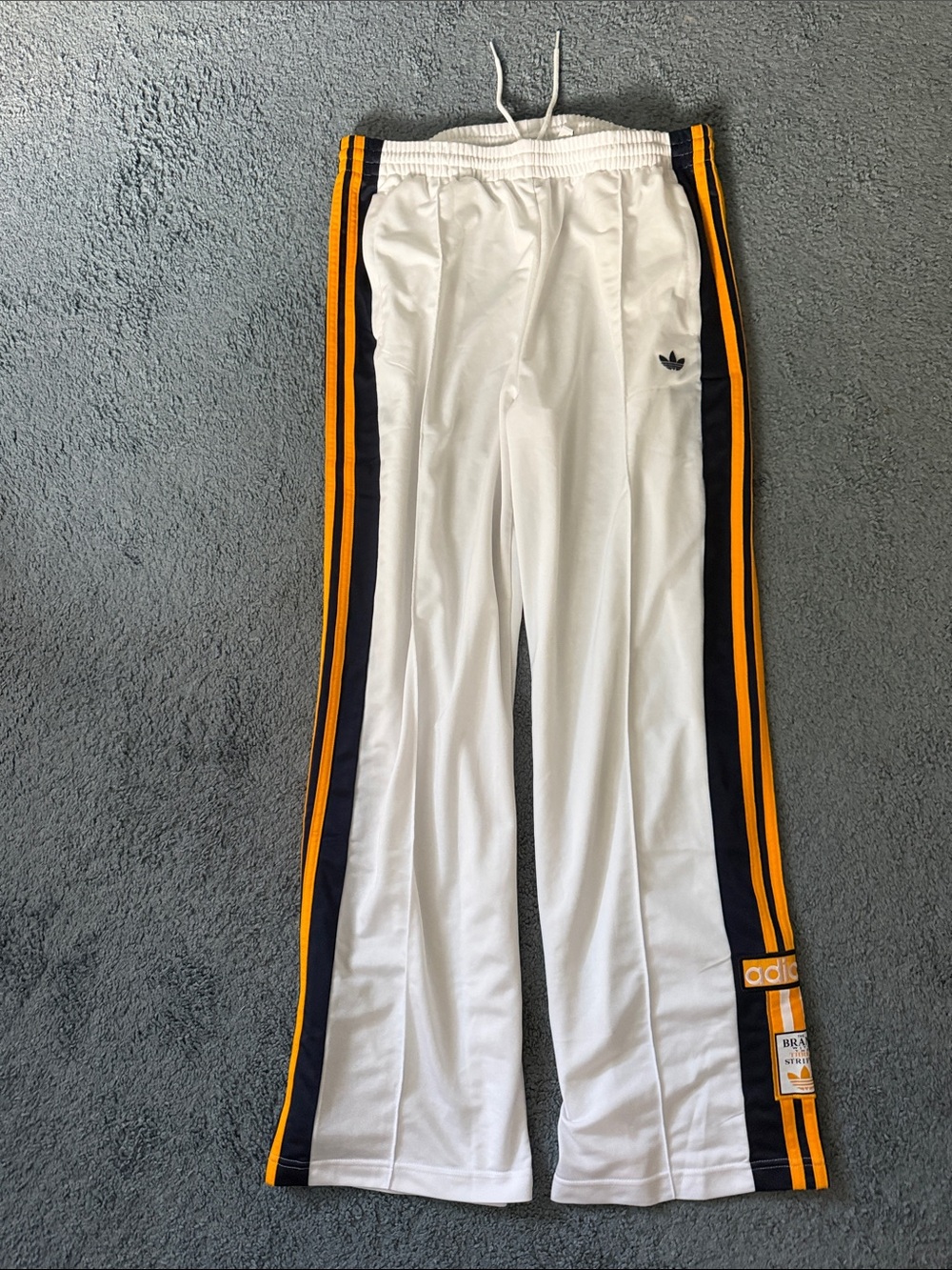 adidas White Sweatpants with Navy & Yellow Side Stripes Adibreak snap leg pants
